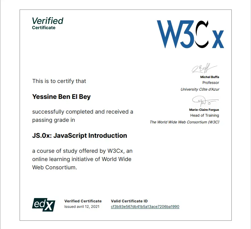 Certification W3C JS